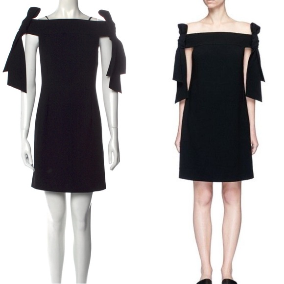 Tibi Dresses & Skirts - Tibi Off The Shoulder Ribbon Tie Sleeve Black Dress Size 2